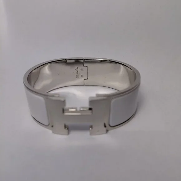 Hermes Clic Clac H Bracelet Blanc Silver White Enamel Bangle Size Small PM - Picture 6 of 16